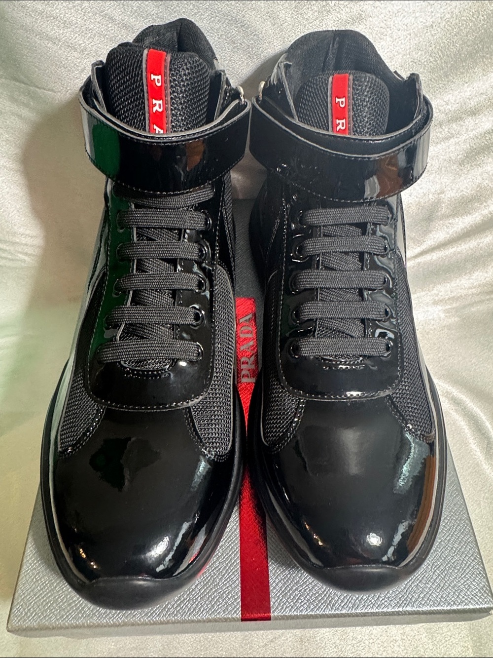 PRADA America's Cup high-top sneakers in black patent leather🔥New! - Picture 8 of 13